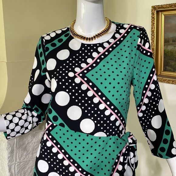 Vintage M&S Polka Dot Faux Wrap Dress - Picture 11 of 13